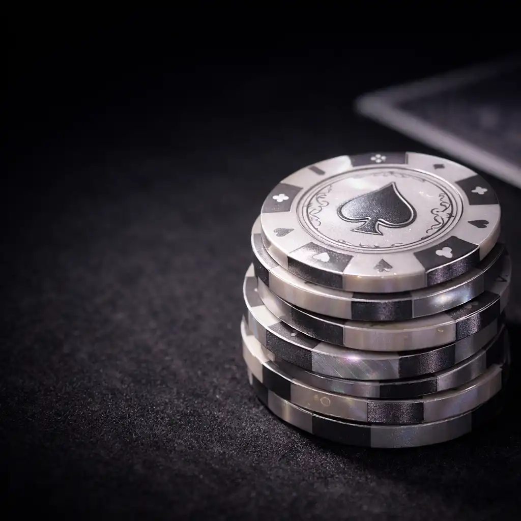 Gros plan sur des jetons de poker nacrés sur feutre sombre