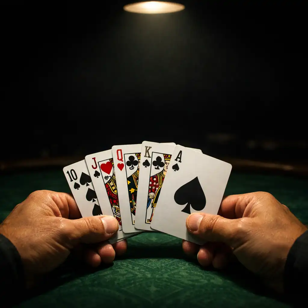 Mains tenant des cartes à jouer lors d'une soirée poker