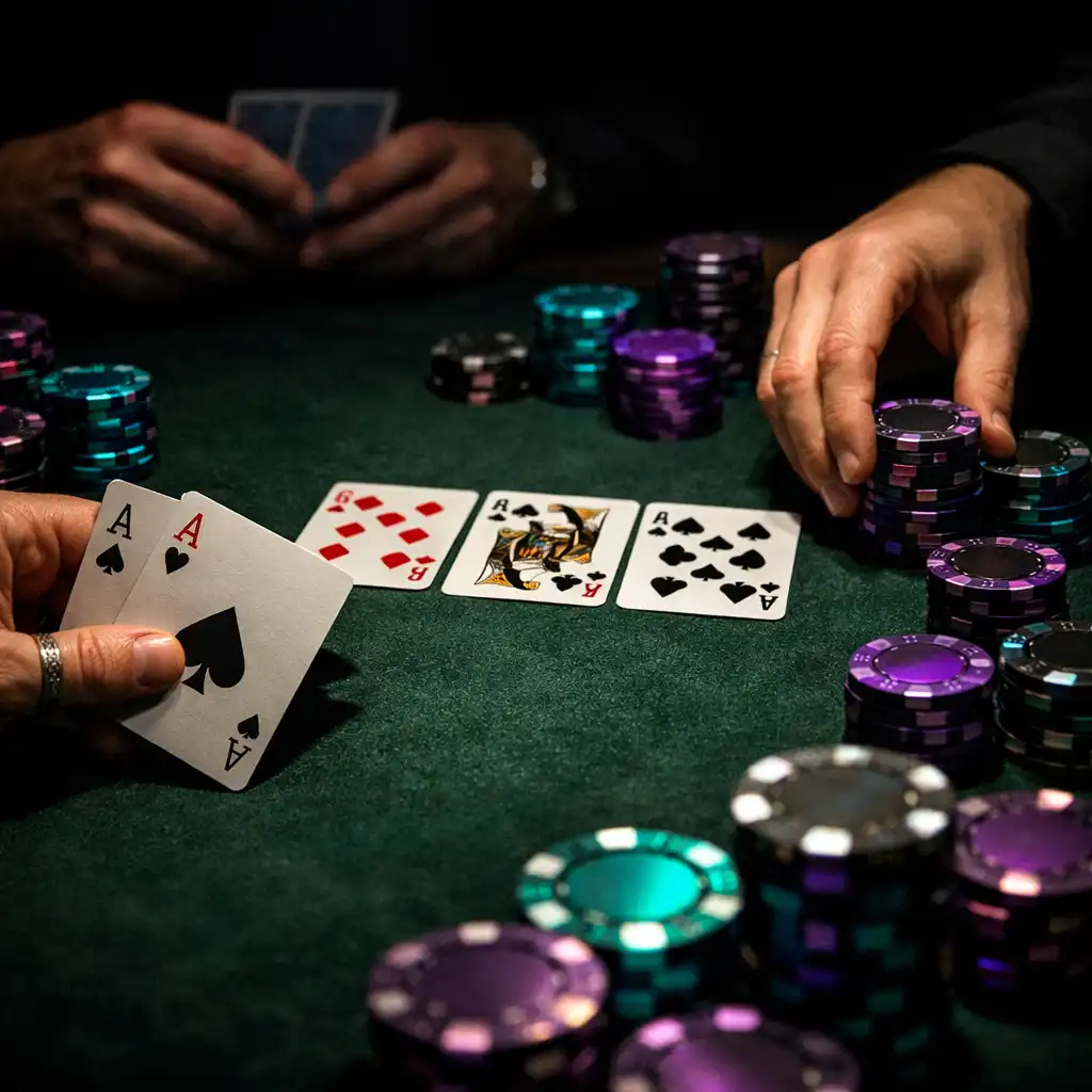 Gros plan sur une table de poker avec des cartes et des jetons